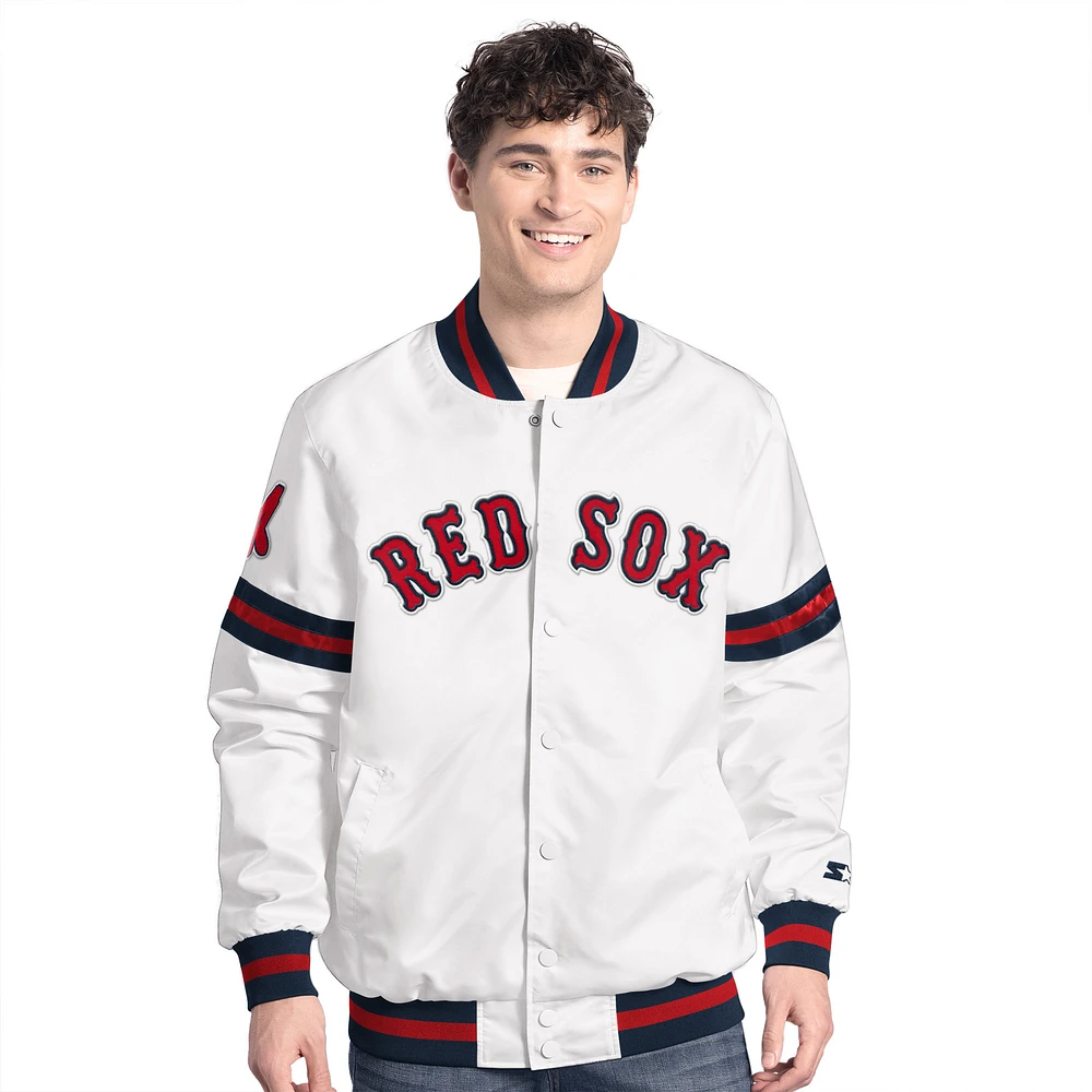 Men's Starter  White Boston Red Sox Cooperstown Scout Full-Snap Varsity Jacket