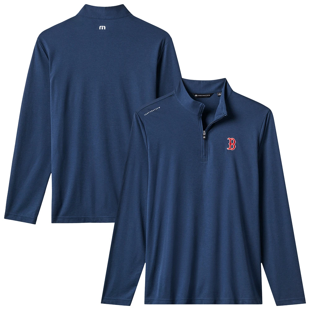 Men's TravisMathew  Navy Boston Red Sox Time to Tailgate Tri-Blend Quarter-Zip Pullover
