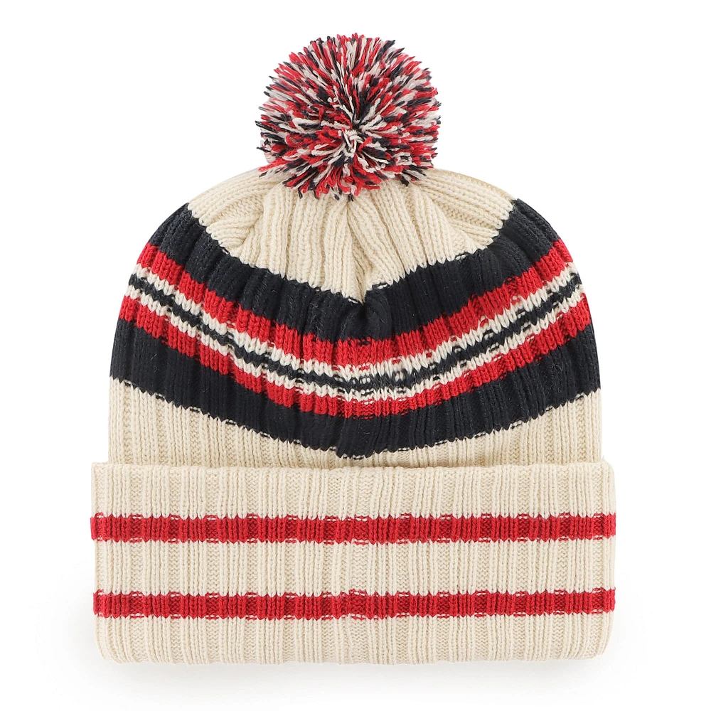 Men's '47 Natural Boston Red Sox Home Patch Cuffed Knit Hat with Pom