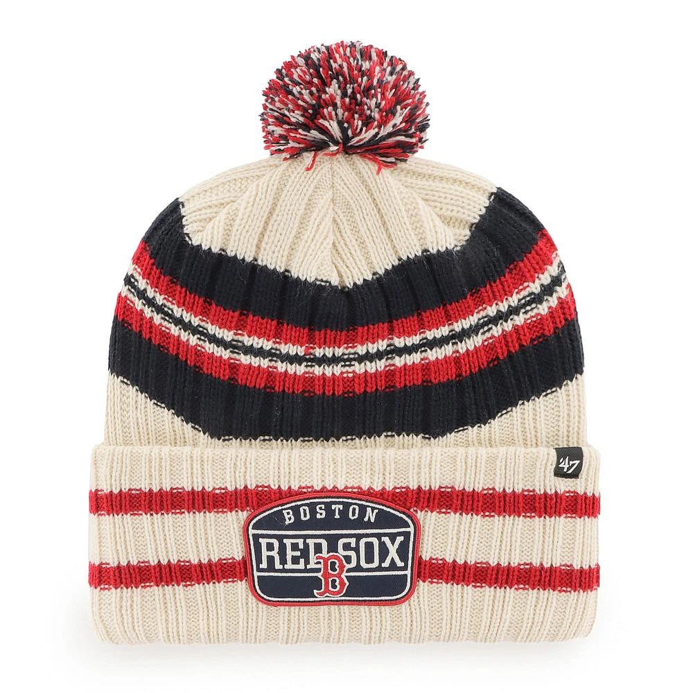 Men's '47 Natural Boston Red Sox Home Patch Cuffed Knit Hat with Pom