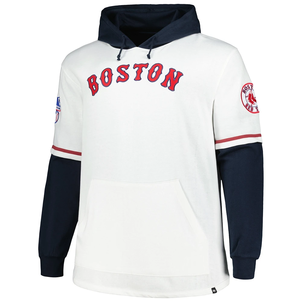 Men's '47 White/Navy Boston Red Sox Big & Tall Trifecta Shortstop Pullover Hoodie