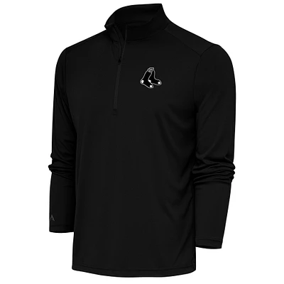 Men's Antigua Black Boston Red Sox Metallic Tribute Quarter-Zip Top