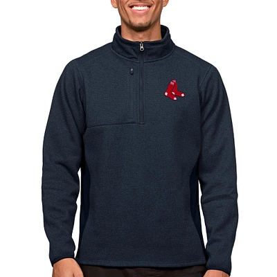 Men's Antigua Heathered Navy Boston Red Sox Course Quarter-Zip Pullover Top