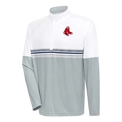 Men's Antigua White/Navy Boston Red Sox Bender Quarter-Zip Pullover Top