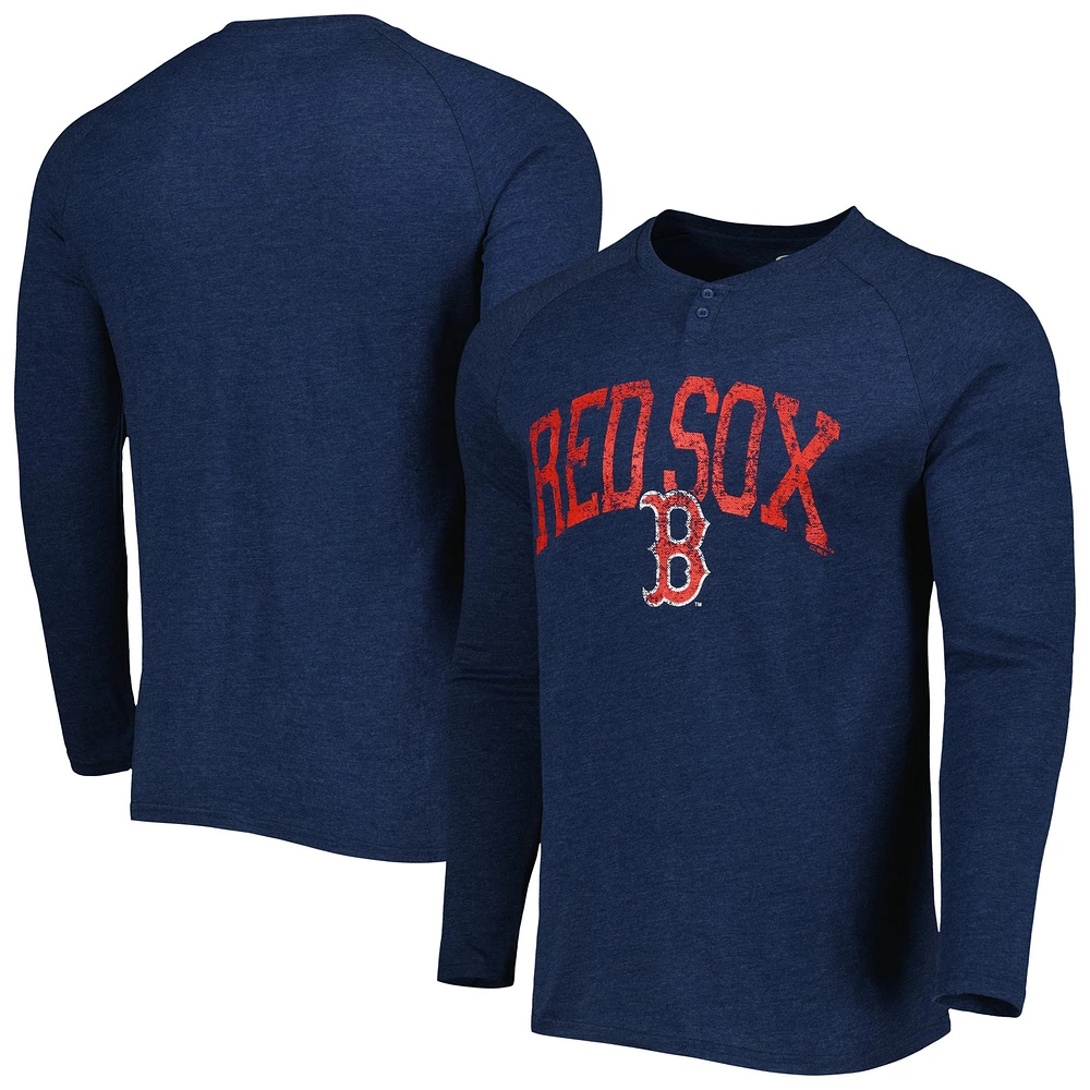 Concepts Sport - T-shirt Henley à manches longues et manche raglan pour homme, bleu marine chiné Boston Red Sox Inertia