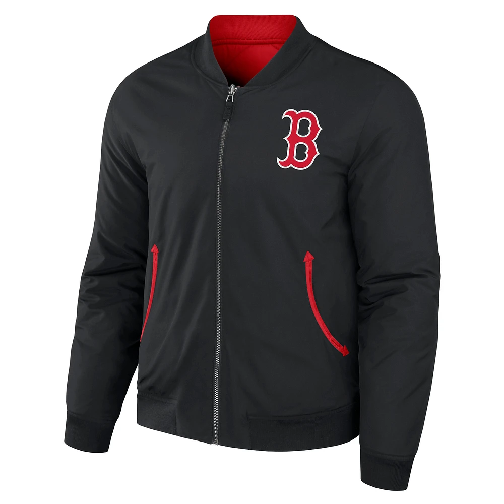 Collection Darius Rucker pour hommes par Fanatics - Blouson aviateur réversible entièrement zippé des Red Sox de Boston, noir/rouge