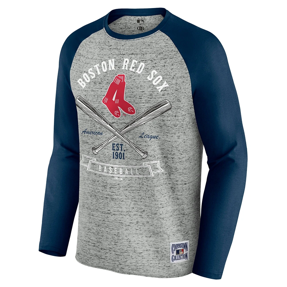 T-shirt de baseball à manches longues raglan pour homme, collection Darius Rucker par Fanatics, gris chiné, Boston Red Sox, bords bruts