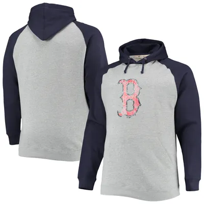Boston Red Sox Fanatics Branded Big & Tall Raglan Pullover Hoodie - Heathered Gray/Navy