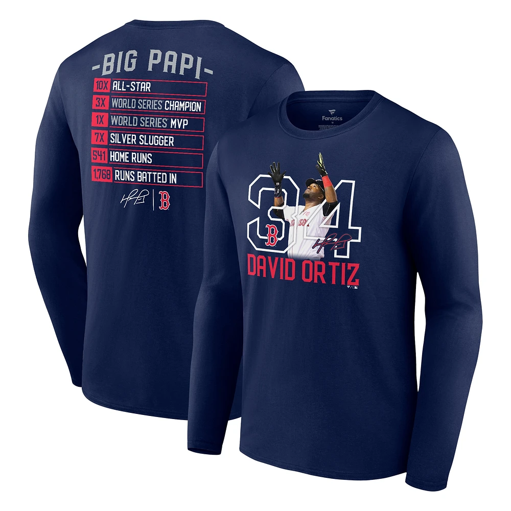 Men's Fanatics David Ortiz Navy Boston Red Sox Stats Resume Long Sleeve T-Shirt