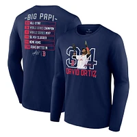 Fanatics pour hommes David Ortiz Navy Boston Red Sox Stats Resume T-shirt à manches longues