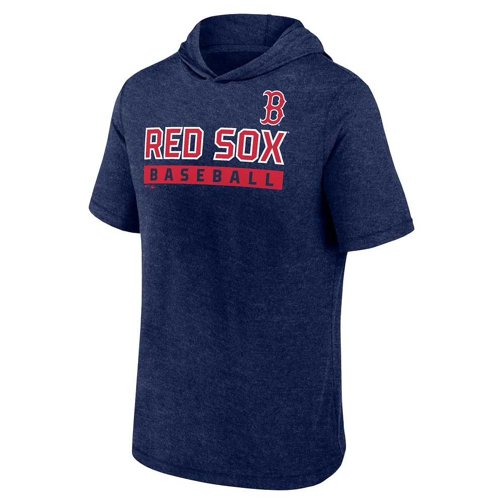 Men's Fanatics Heather Navy Boston Red Sox Push Short Sleeve Pullover Hoodie