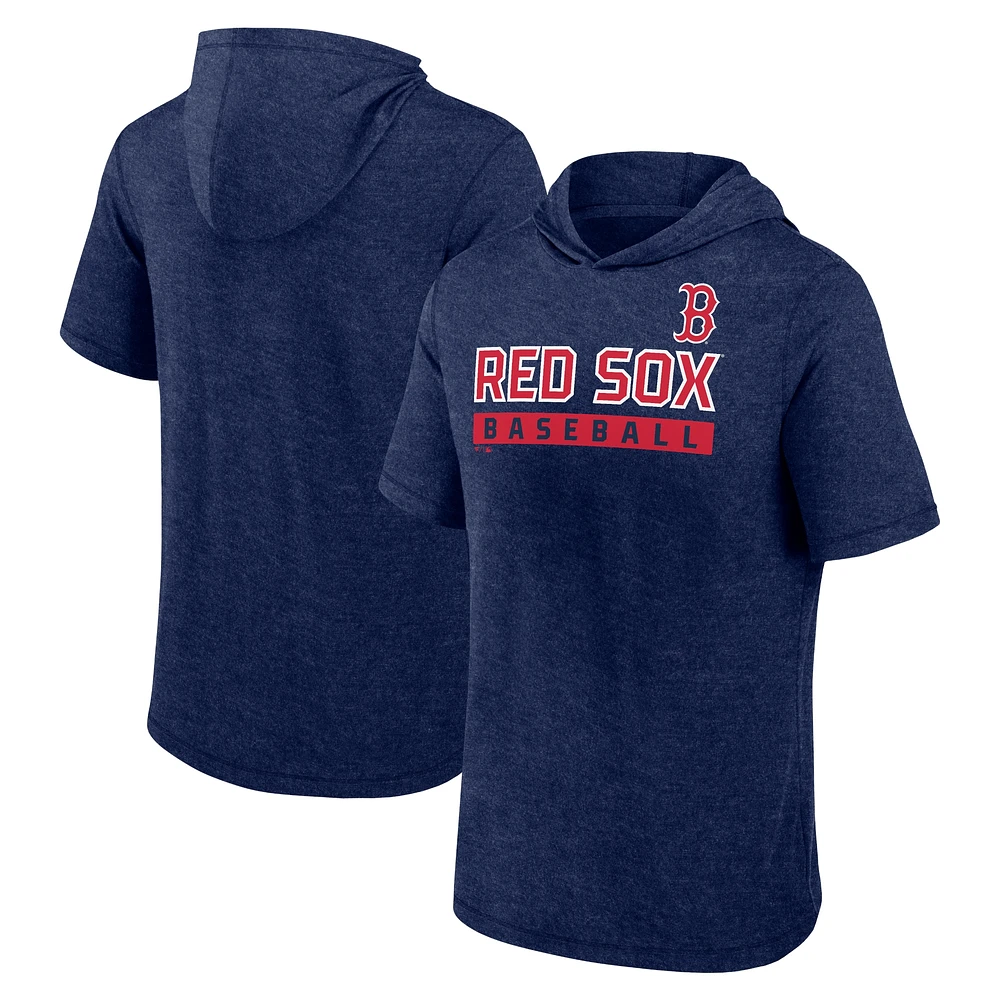 Sweat à capuche manches courtes Fanatics Heather Navy Boston Red Sox Push pour hommes