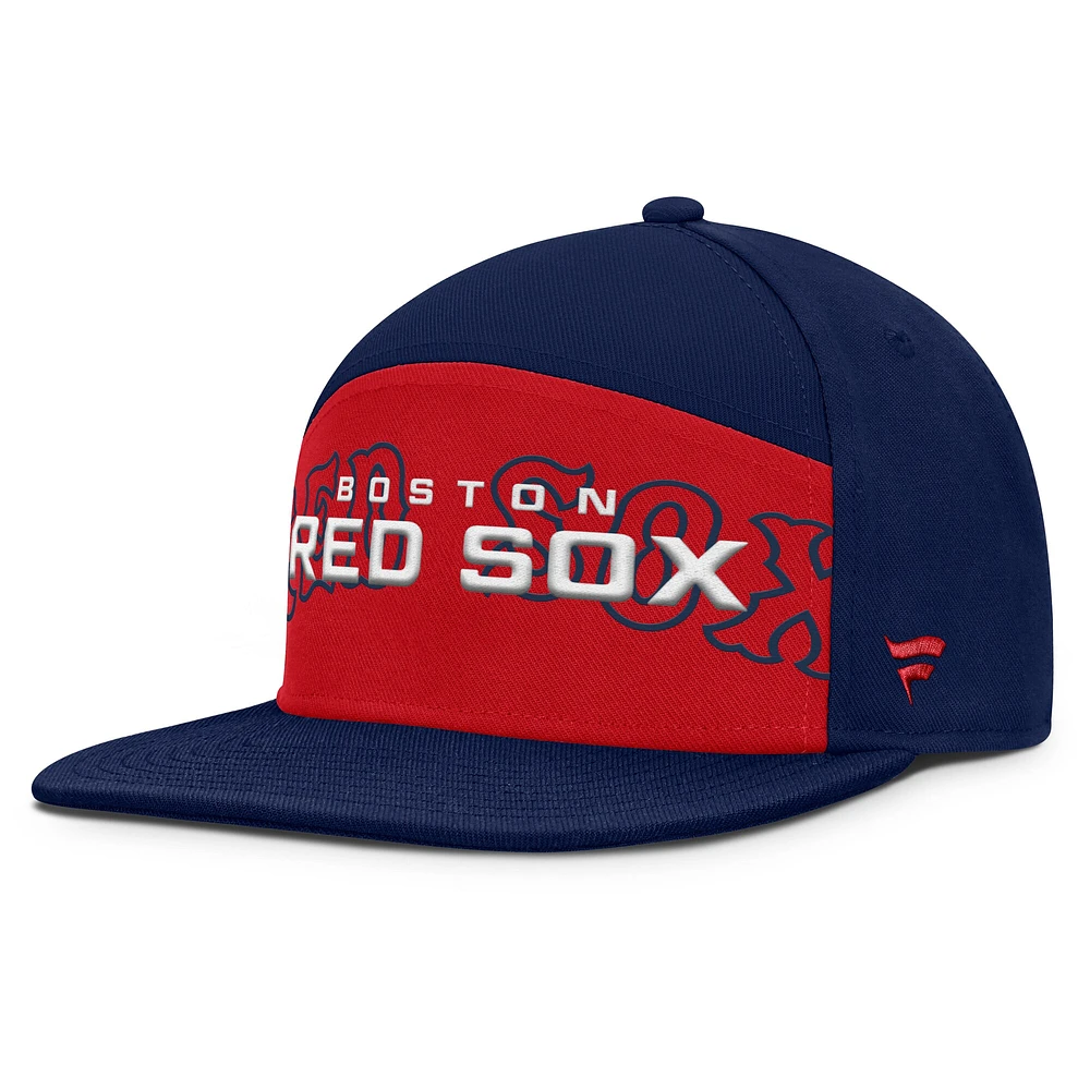 Casquette Snapback Fanatics bleu marine/rouge Boston Red Sox Clubhouse Splitter pour homme