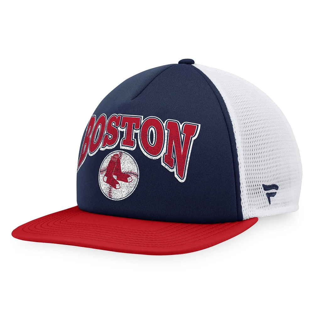 Casquette Snapback de camionneur en mousse sur le devant en mousse Fanatics pour hommes, bleu marine/rouge