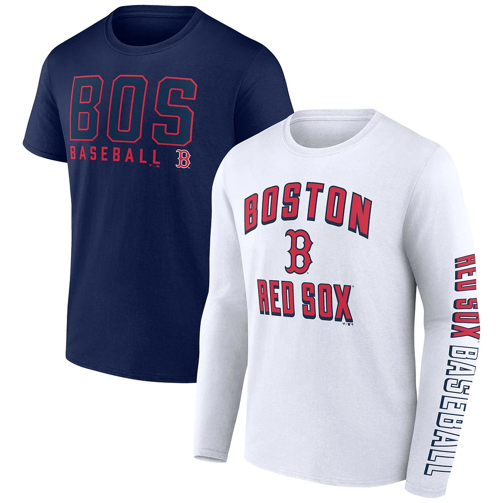 Ensemble de deux t-shirts combinés Fanatics pour hommes bleu marine/blanc des Red Sox Boston