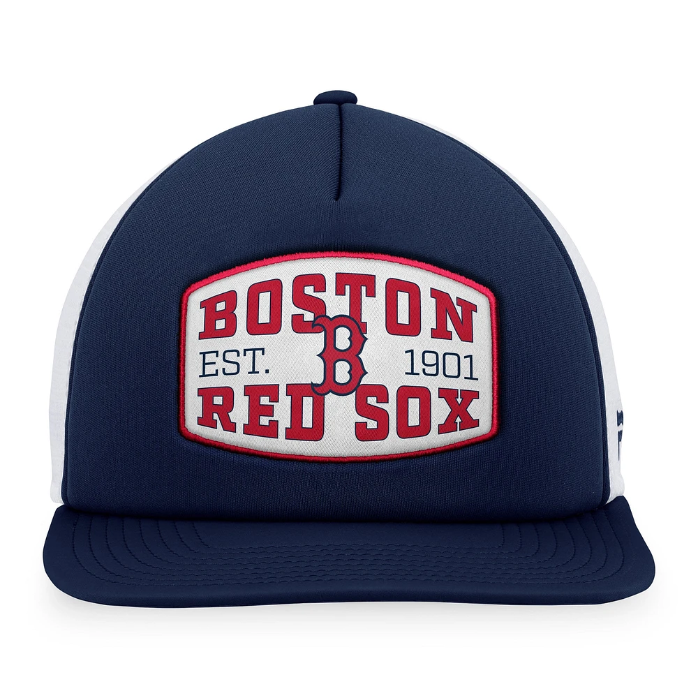 Casquette de camionneur Snapback Fanatics pour hommes, bleu marine, Boston Red Sox, patch en mousse sur le devant