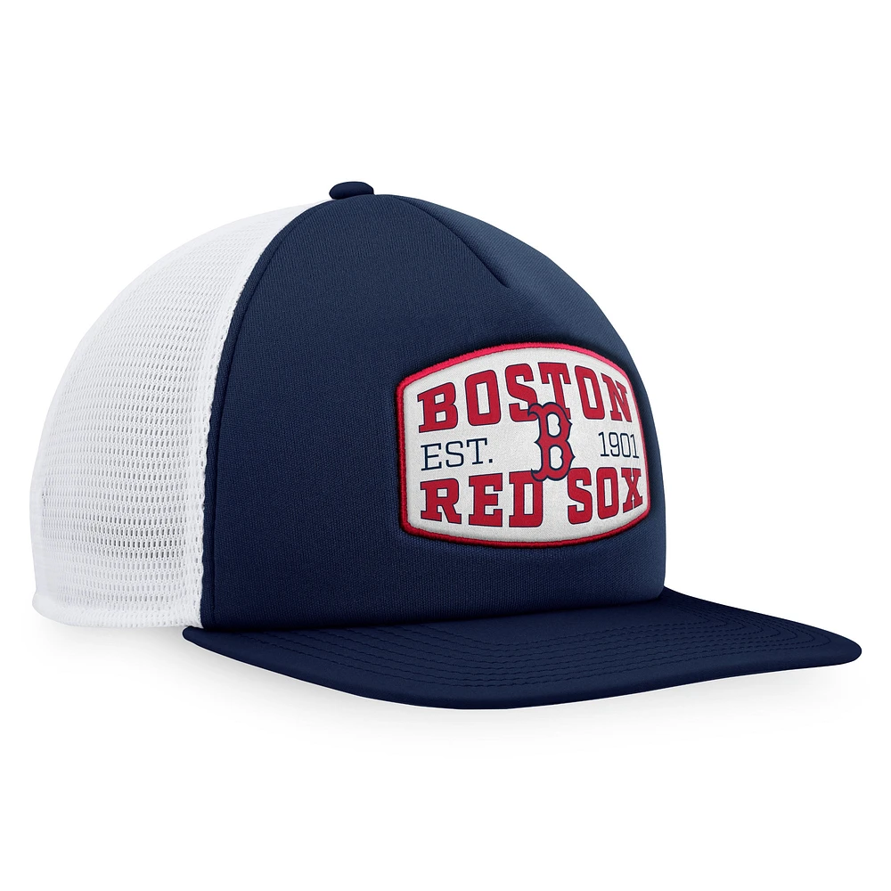 Casquette de camionneur Snapback Fanatics pour hommes, bleu marine, Boston Red Sox, patch en mousse sur le devant