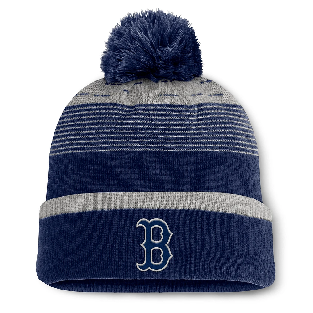 Bonnet en tricot à revers avec pompon et dégradé fondamental Boston Red Sox bleu marine Fanatics pour homme