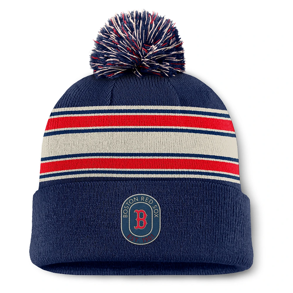 Bonnet en tricot à revers avec pompon et patch Fundamental Boston Red Sox Fanatics pour homme, bleu marine