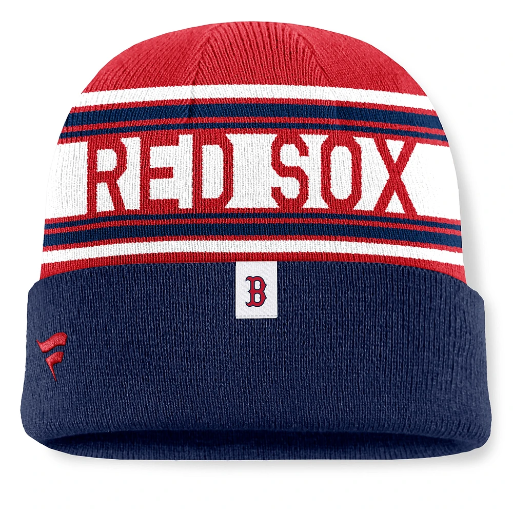 Bonnet en tricot à revers à rayures bleu marine Boston Red Sox Fundamental Team pour homme Fanatics