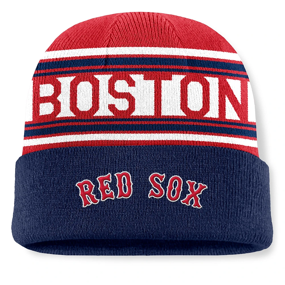 Bonnet en tricot à revers à rayures bleu marine Boston Red Sox Fundamental Team pour homme Fanatics