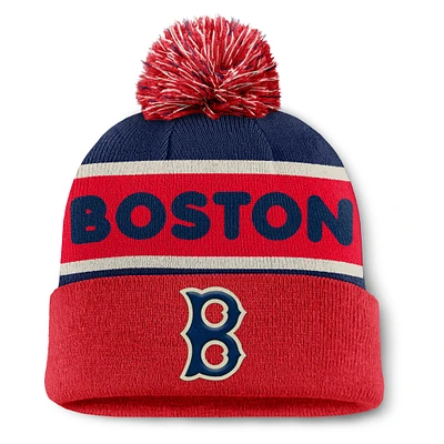 Bonnet en tricot à revers avec pompon pour homme Fanatics bleu marine Boston Red Sox Heritage