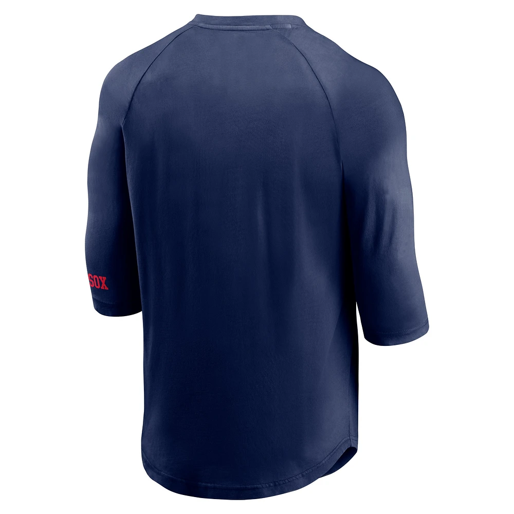 Men's Fanatics Navy Boston Red Sox Weathered & Washed 3/4 Sleeve Raglan Henley - T-Shirt