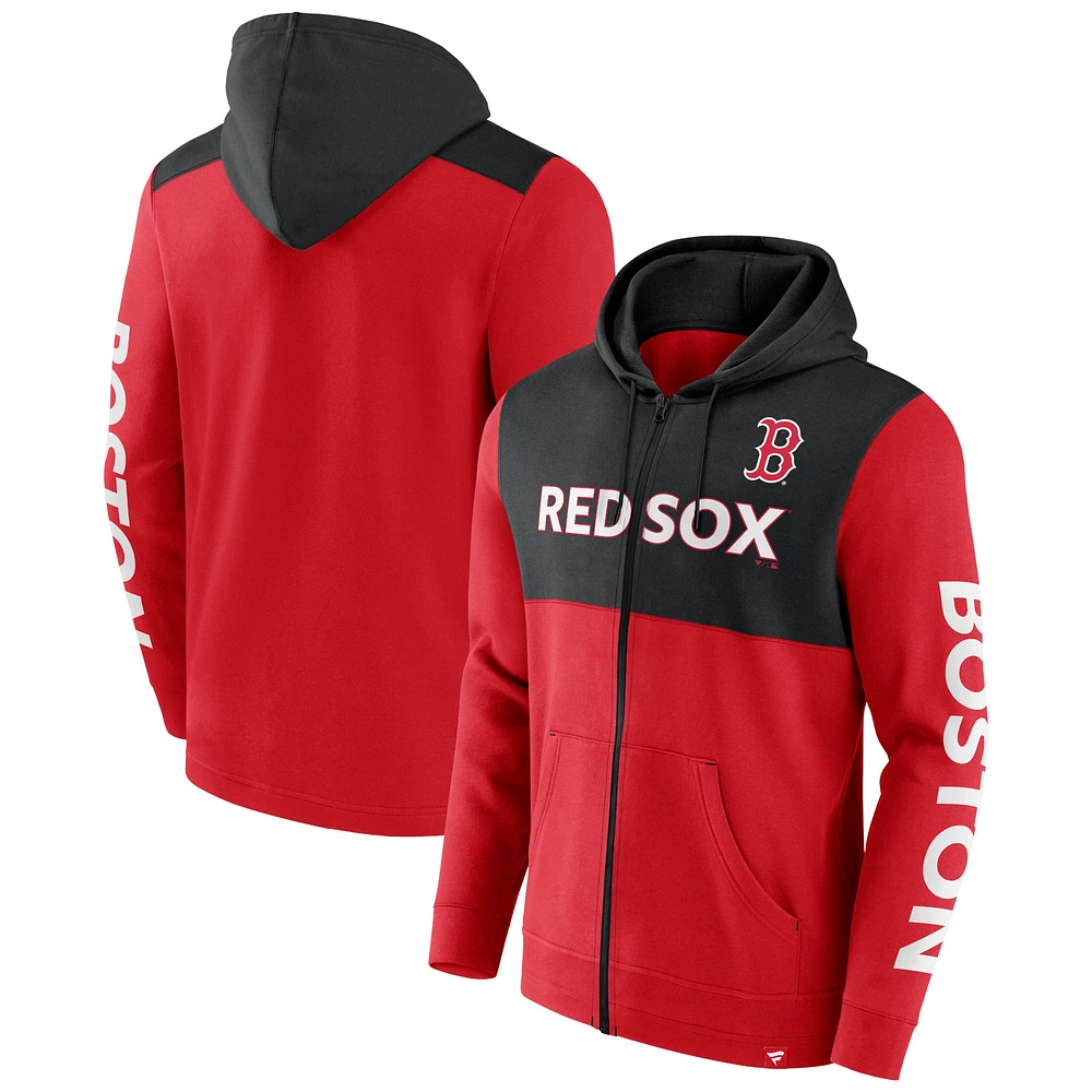 Sweat à capuche entièrement zippé Fanatics pour hommes rouge/noir Boston Red Sox Ace