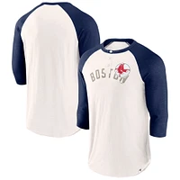 Men's Fanatics White/Navy Boston Red Sox Backdoor Slider Raglan 3/4-Sleeve T-Shirt