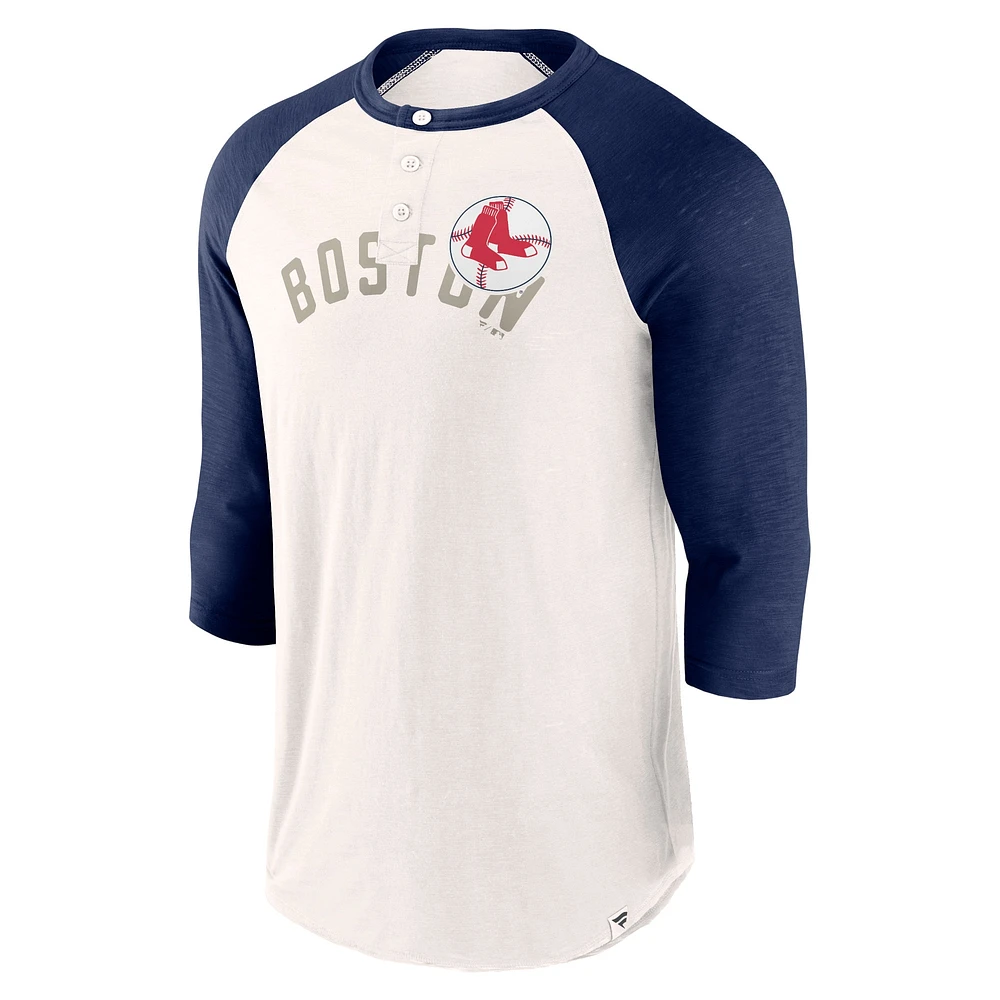 Men's Fanatics White/Navy Boston Red Sox Backdoor Slider Raglan 3/4-Sleeve T-Shirt