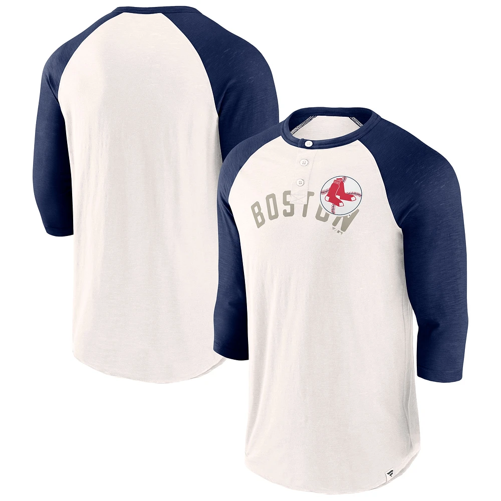 Men's Fanatics White/Navy Boston Red Sox Backdoor Slider Raglan 3/4-Sleeve T-Shirt