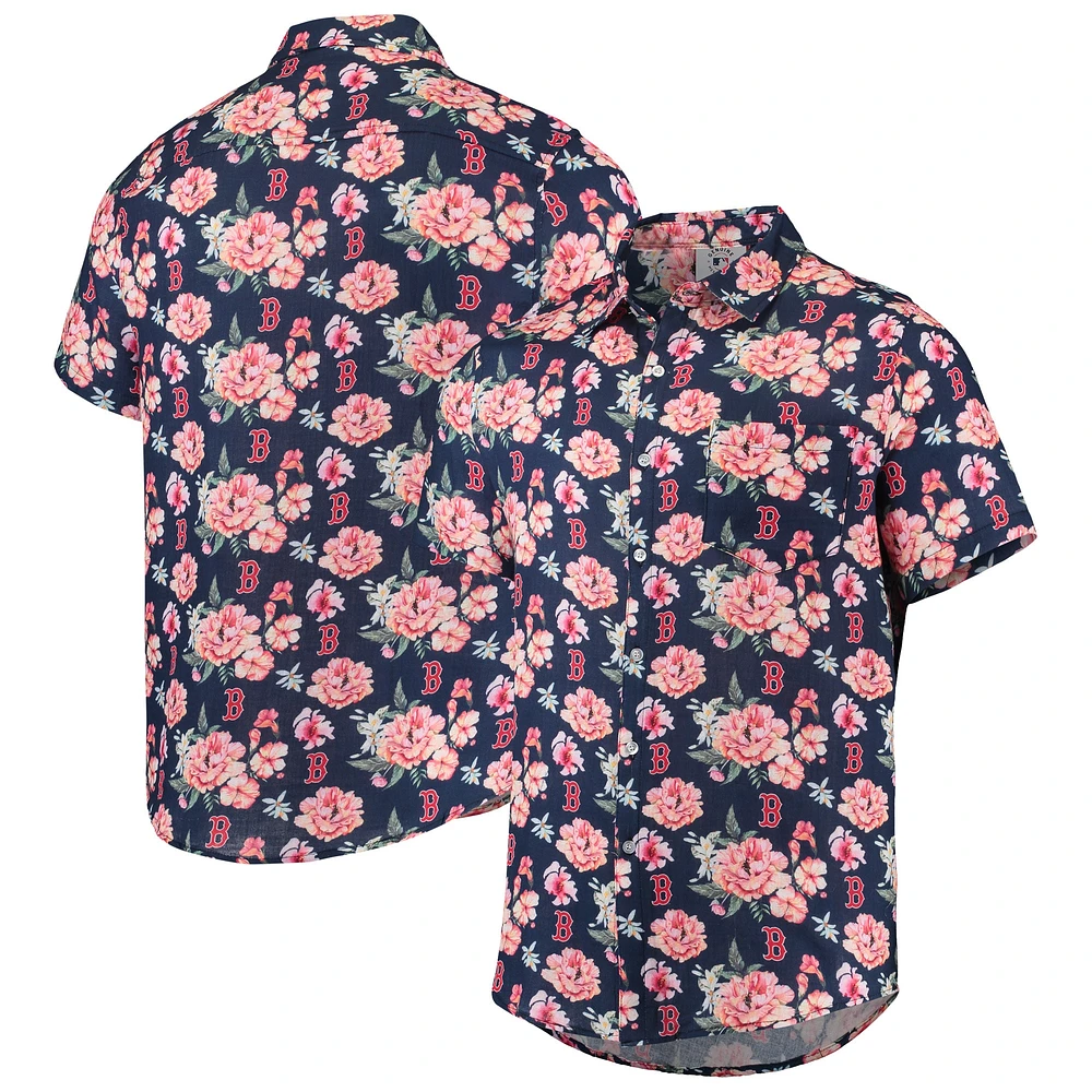 Chemise boutonnée en lin à fleurs Boston Red Sox FOCO pour homme, bleu marine