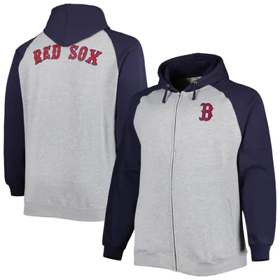 Boston Red Sox Big & Tall Raglan Hoodie Full-Zip Sweatshirt - Heather Gray/Navy