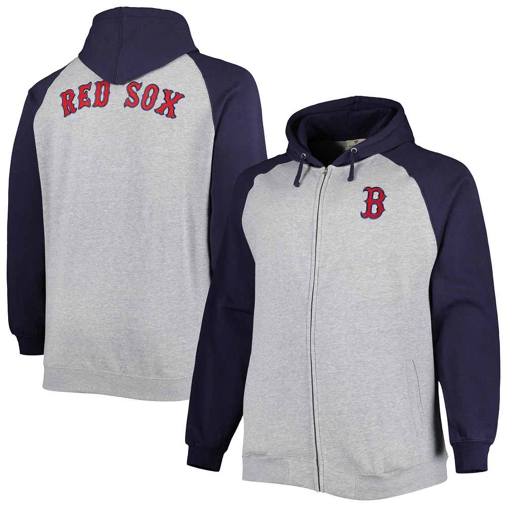 Sweat à capuche raglan Big & Tall Boston Red Sox gris chiné/bleu marine pour homme