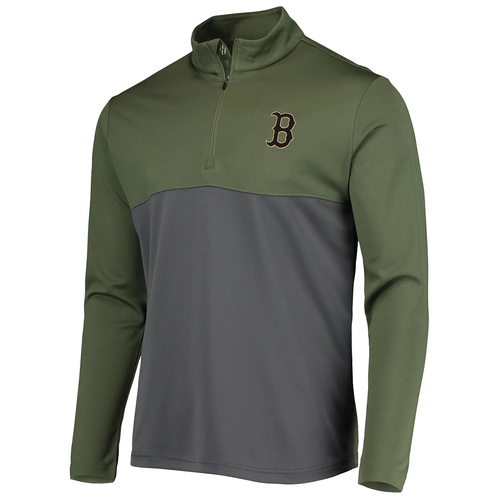 Veste pour homme Levelwear Olive Boston Red Sox Delta Pursue Quarter-Zip