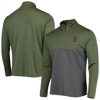 Veste pour homme Levelwear Olive Boston Red Sox Delta Pursue Quarter-Zip