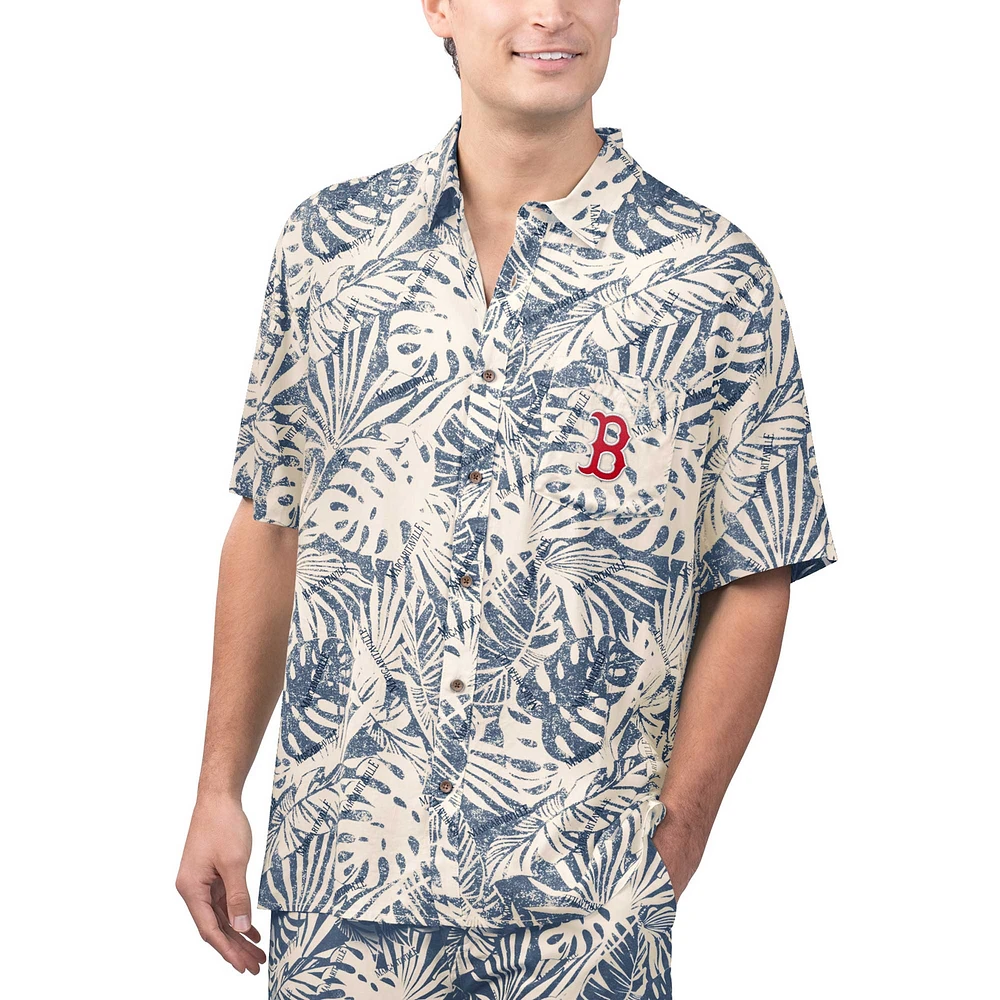 Chemise boutonnée de fête à imprimé Monstera des Red Sox Boston Margaritaville pour hommes