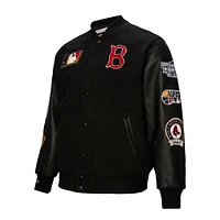 Men's Mitchell & Ness Black Boston Red Sox Blackout Collection Full-Snap Varsity Jacket