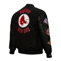 Men's Mitchell & Ness Black Boston Red Sox Blackout Collection Full-Snap Varsity Jacket