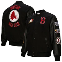 Men's Mitchell & Ness Black Boston Red Sox Blackout Collection Full-Snap Varsity Jacket