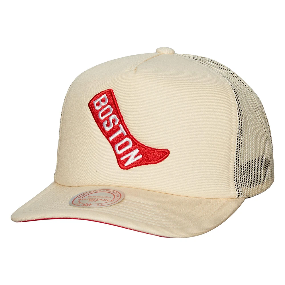 Men's Mitchell & Ness Cream Boston Red Sox Cooperstown Collection Adjustable Trucker Hat