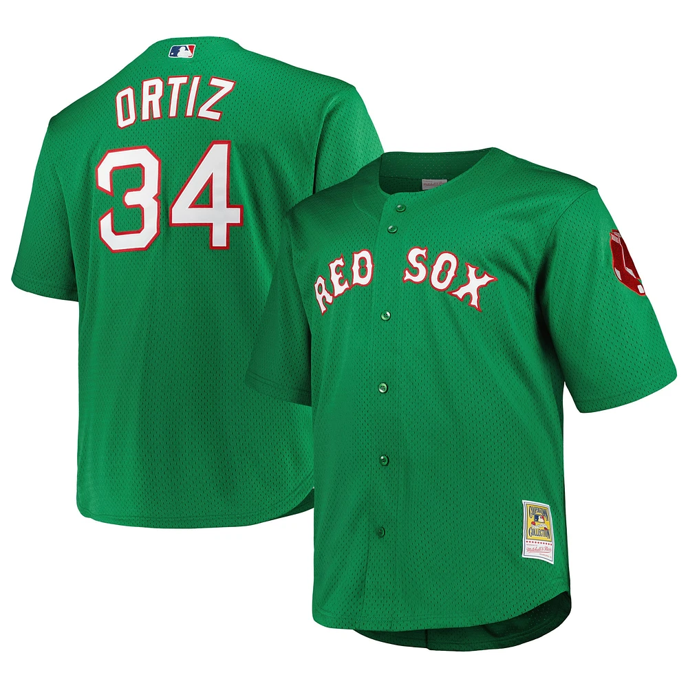 Men's Mitchell & Ness David Ortiz Kelly Green Boston Red Sox Big Tall Cooperstown Collection Mesh Batting Practice Jersey