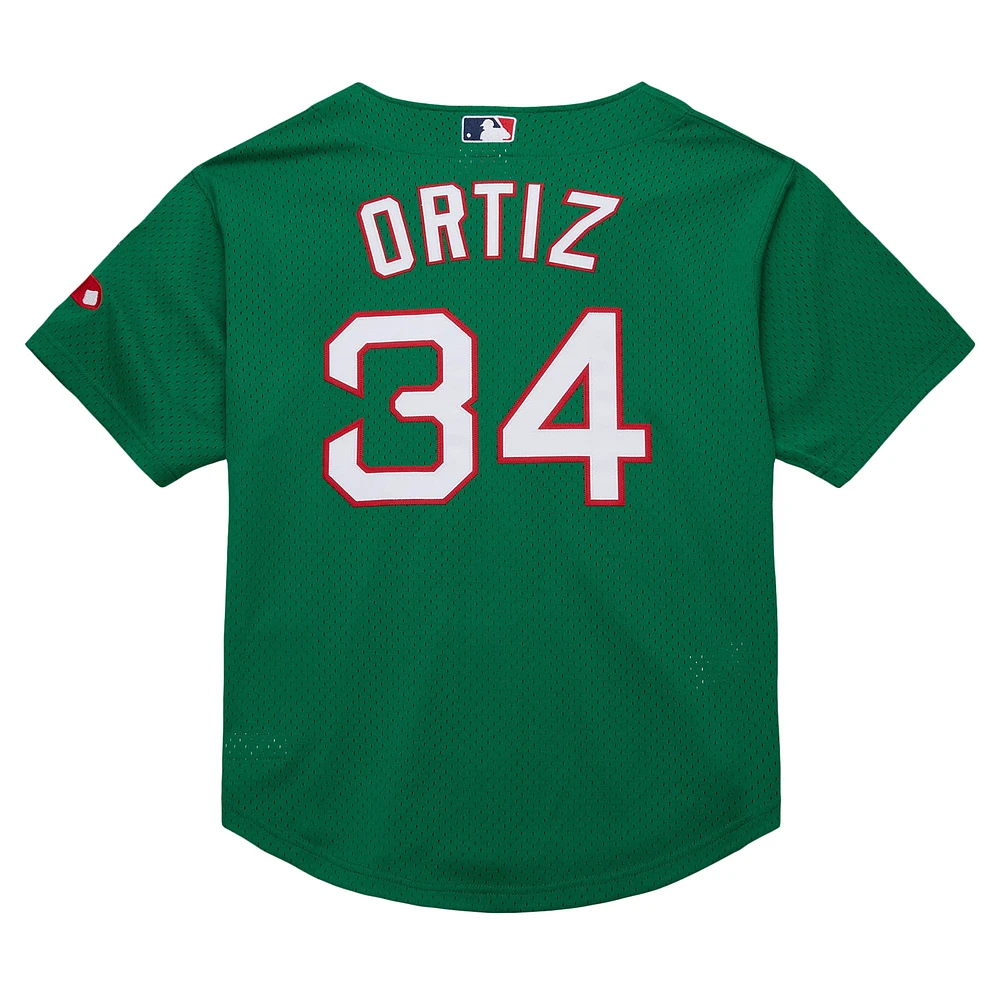 Mitchell & Ness David Ortiz Kelly vert Boston Red Sox Cooperstown Collection maillot d'entraînement au bâton en maille pour hommes