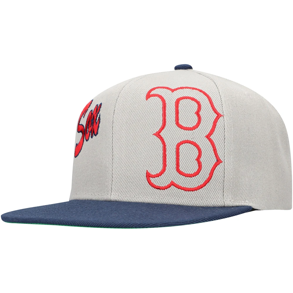 Men's Mitchell & Ness Gray Boston Red Sox Knock Out Panel Snapback Hat