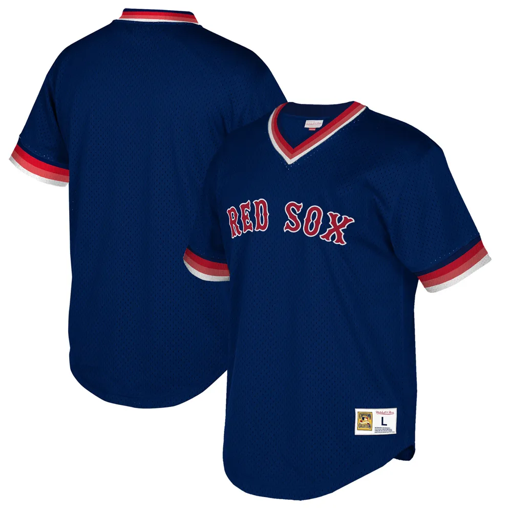 Mitchell & Ness pour homme bleu marine Boston Red Sox Big Tall Cooperstown Collection Mesh Wordmark V-Neck Jersey