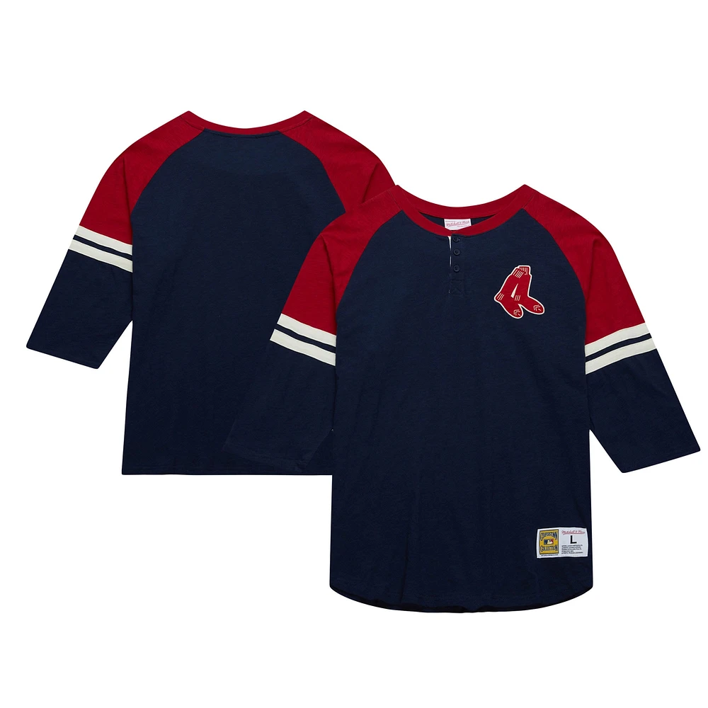 T-shirt à manches 3/4 légendaire Raglan Slub Henley de la collection Cooperstown des Red Sox Boston Mitchell & Ness pour hommes