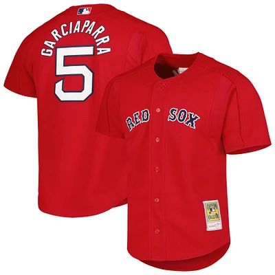 Mitchell & Ness Nomar Garciaparra Red Boston Sox Cooperstown Collection Maillot boutonné d'entraînement au bâton en maille pour homme