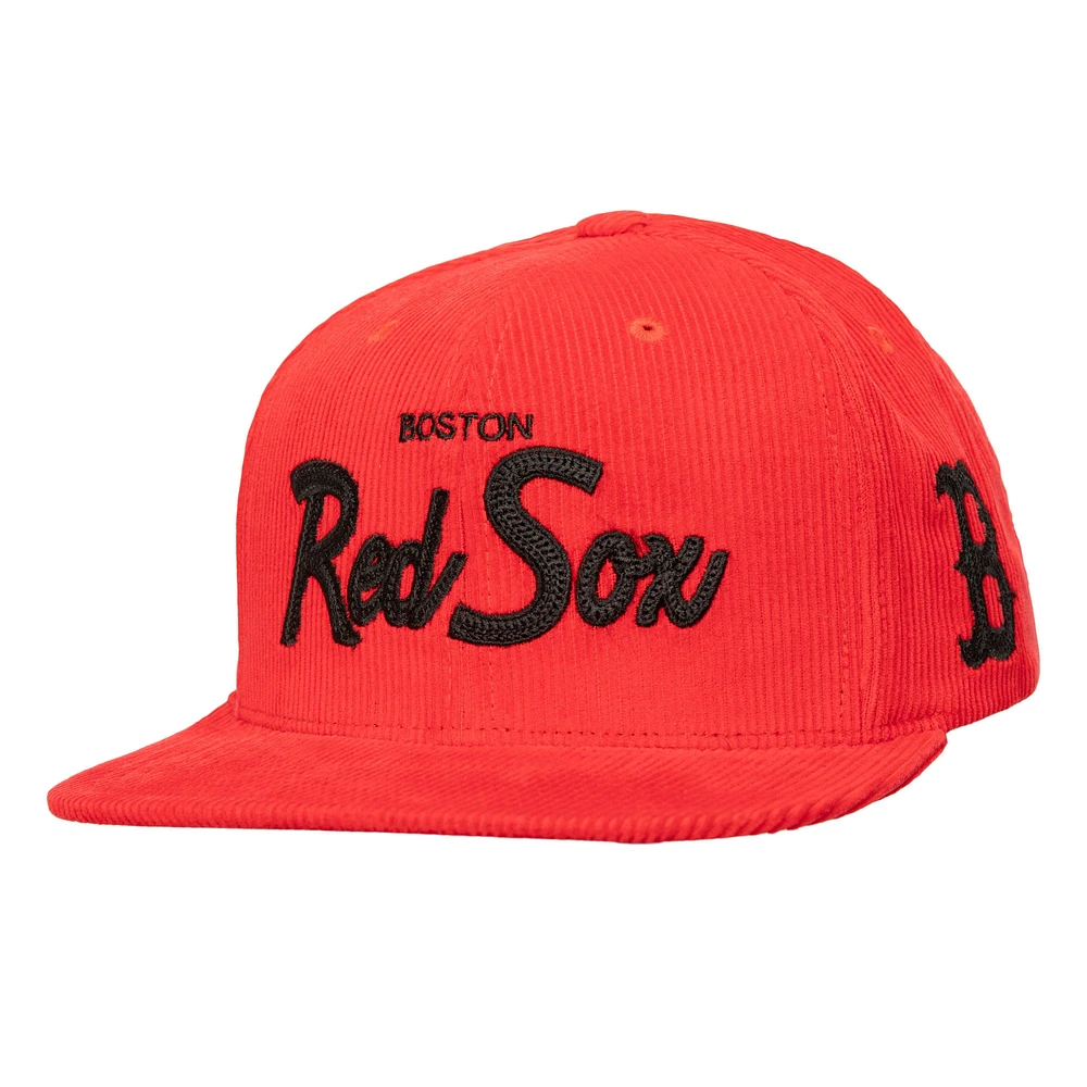 Casquette snapback en velours côtelé rouge Boston Red Sox de Mitchell & Ness pour homme