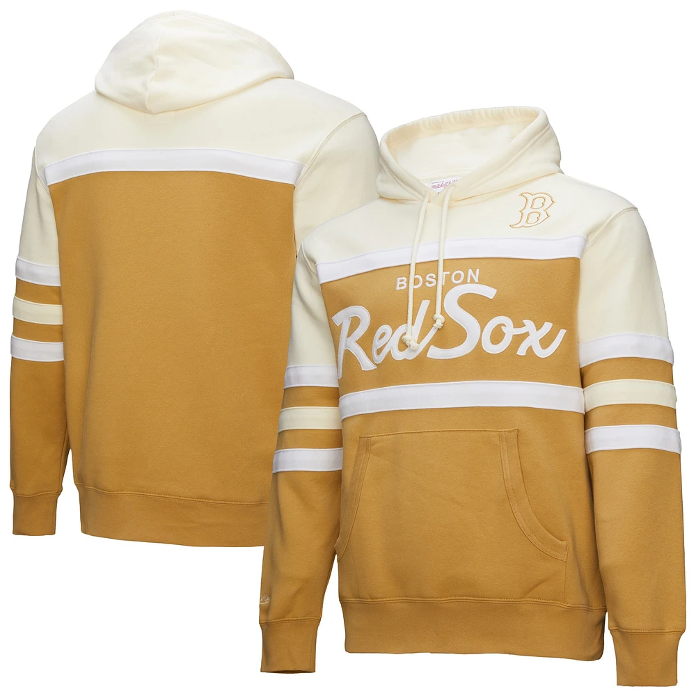 Men's Mitchell & Ness Tan/Cream Boston Red Sox Head Coach Pullover Hoodie