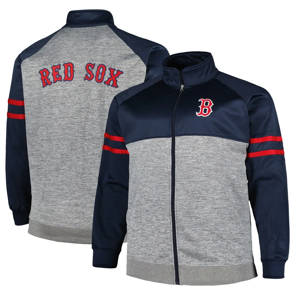 Men's Fanatics Branded Heathered Gray/Navy Boston Red Sox Big & Tall Raglan Pullover Hoodie in Heather Gray